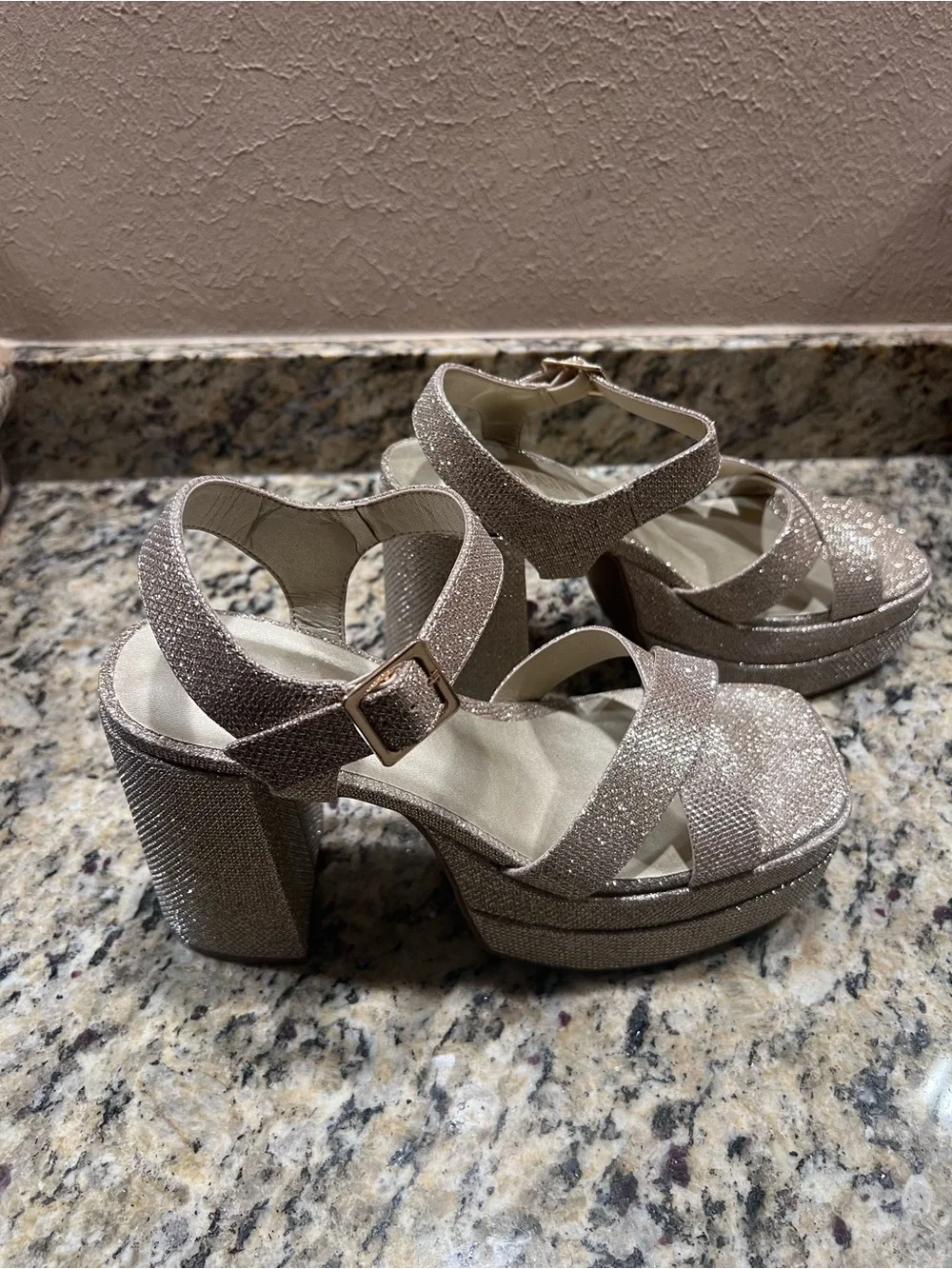 DREAM PAIRS Gold Glitter Platform Chunky Heels Sandals Y2K